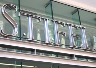 Stifel sign on the front of the Stifel Headquarters in St. Louis, Missouri